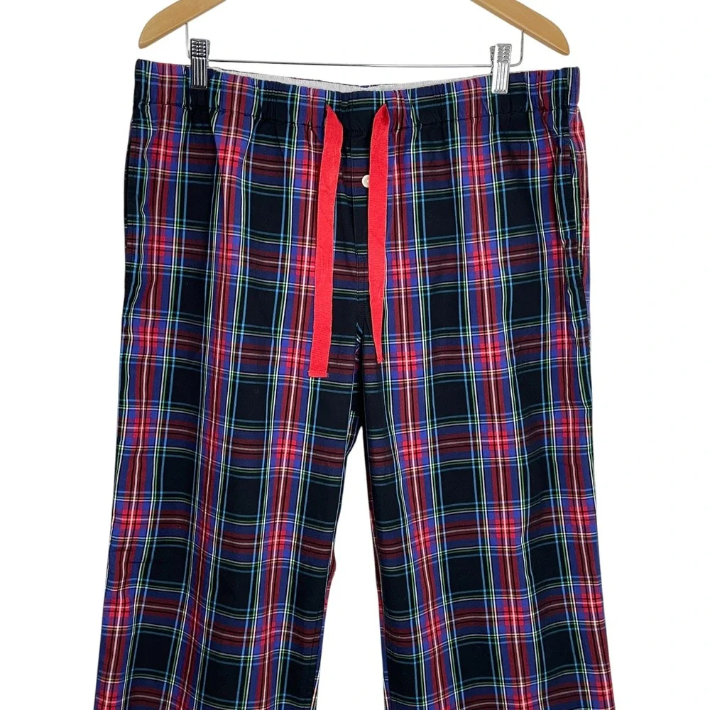 J.Crew L Red Black Green Plaid Cotton Pajama Pants Drawstring‎ Pockets Sleep